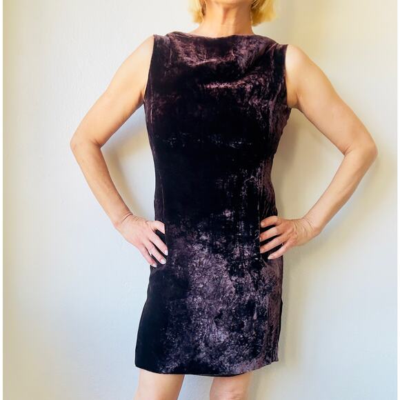 Emanuel Ungaro Vintage Mini Dress Crushed Velvet Whimsygoth Deep Plum Sheath 6P - Picture 5 of 6